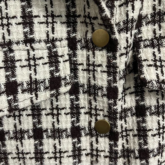 Hayden Los Angeles Boucle Houndstooth Fringe Jacket Shacket Brown Cream Size L - Picture 8 of 10